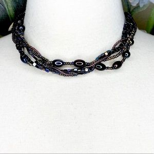 Peacock Color Beaded Multi Strand Necklace